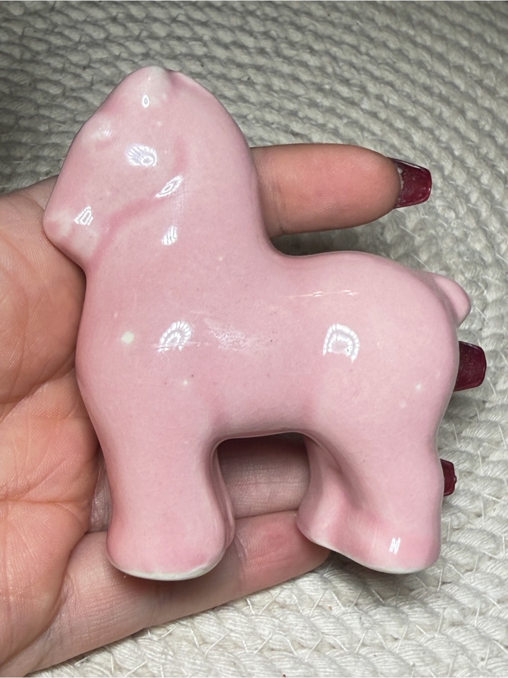 Handmade Pink Ceramic Horse Figurine Studio Pottery Folk Art Decor